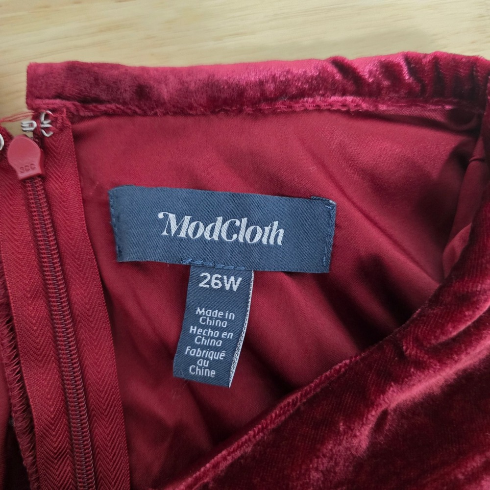 ModCloth Velvet Peter‎ Pan Collar Dress Burgundy Womens Plus Size 26W Babydoll - Picture 4 of 10